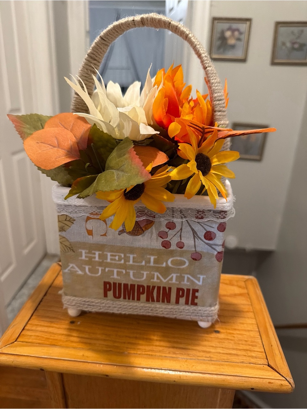 Fall Harvest Basket Centerpiece – Handmade Hello Autumn Pumpkin Pie Decor